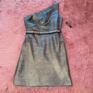 Allen B. Silver Asymmetrical Metallic Dress 💎 NWT